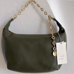 A New Day Dark Green Shoulder Bag with Gold Chain
